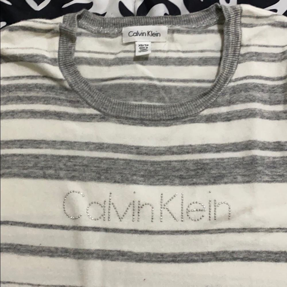 Calvin Klein grey/white striped sweater XS